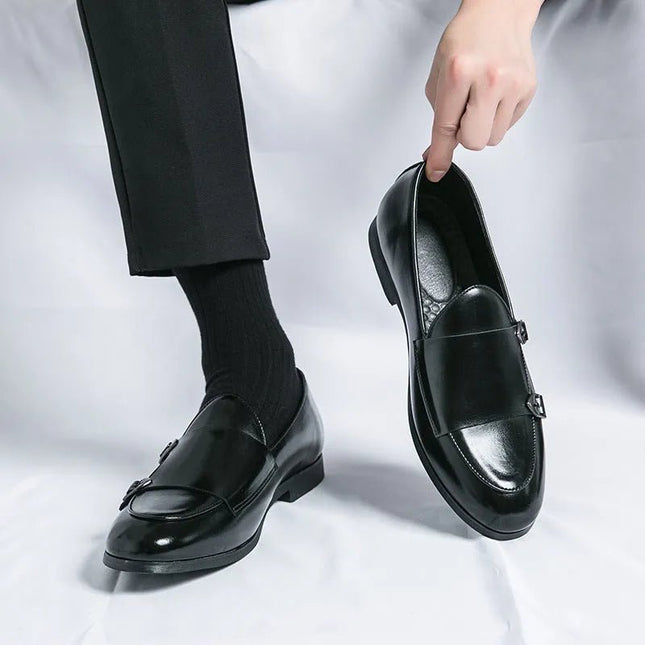 Premium Leather Double Buckle Shoes.
