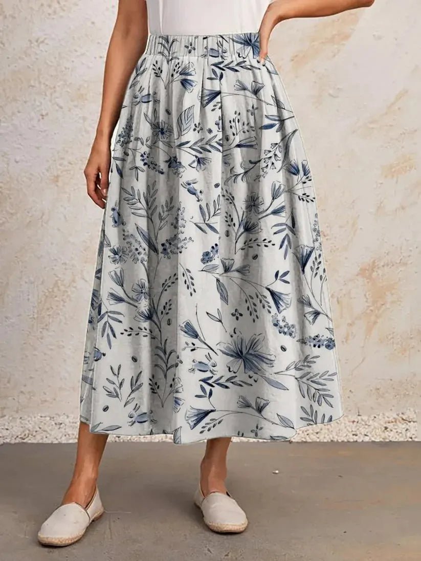 Printed Elastic Waist Slimming Large Hem Skirt.