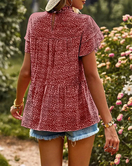 Printed Ruffle Sleeve Babydoll Blouse.