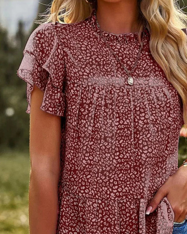 Printed Ruffle Sleeve Babydoll Blouse.