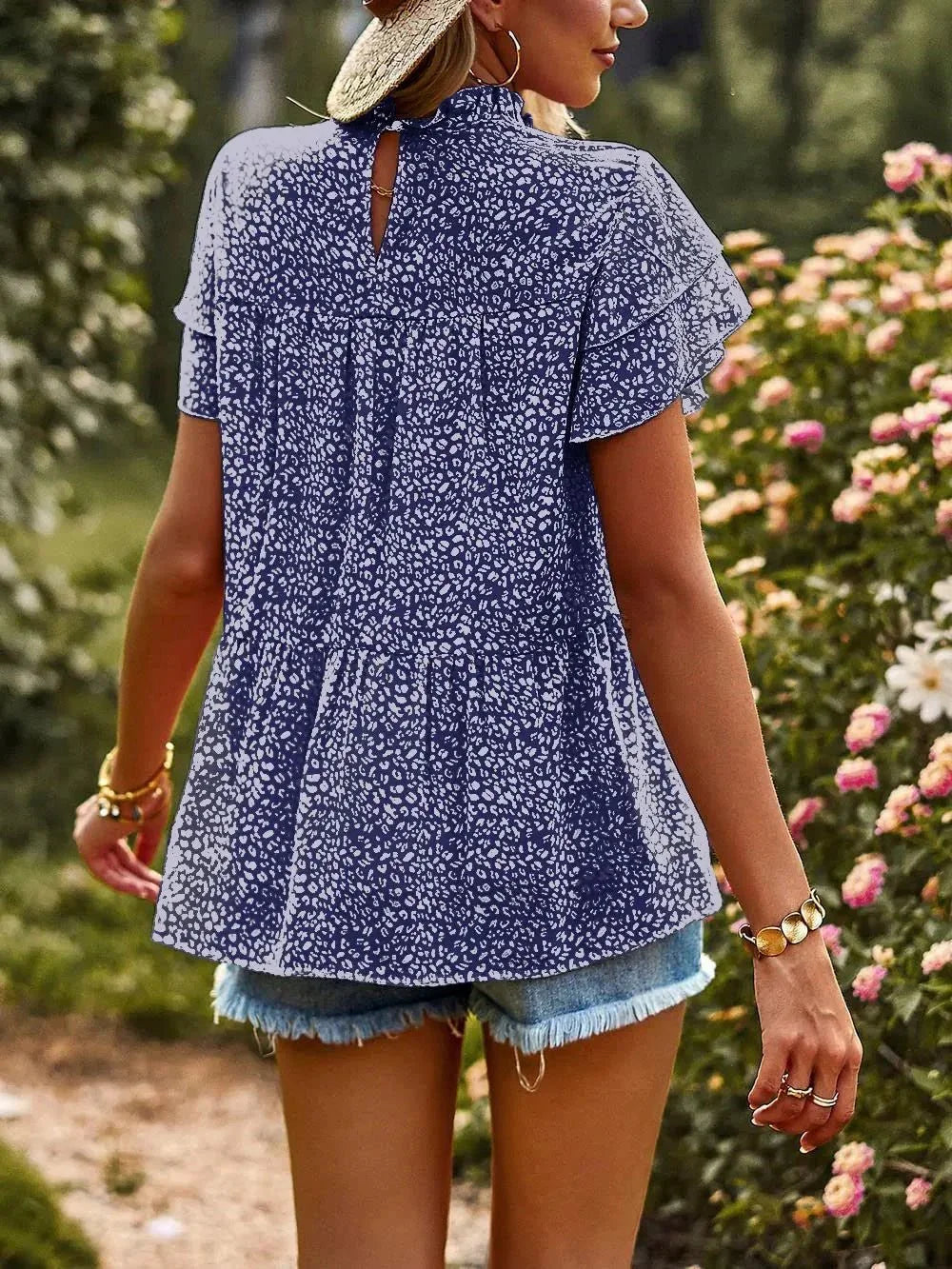Printed Ruffle Sleeve Babydoll Blouse - Everclothed™