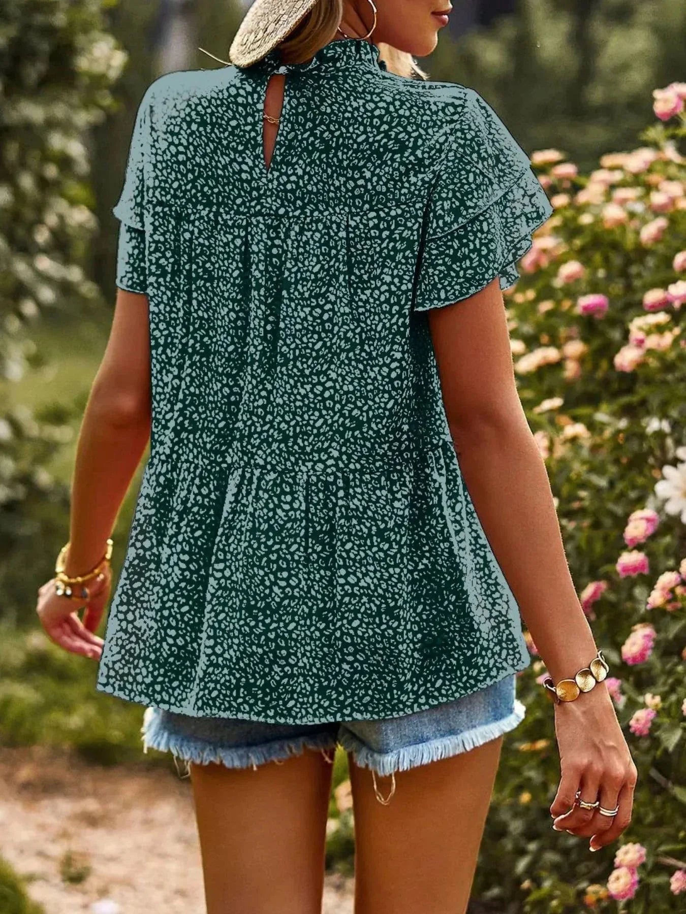 Printed Ruffle Sleeve Babydoll Blouse - Everclothed™