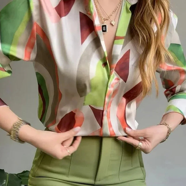 Printed Shirt Slim Trousers Casual Two-piece Suit.