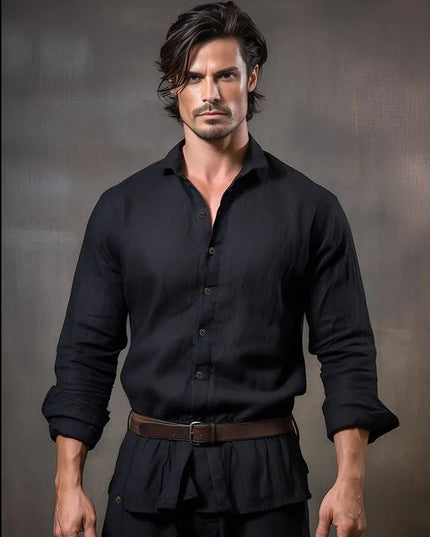 Pure Color Medieval Linen Shirt.