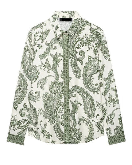 Retro Style Spring And Summer Leaf Print Shirt.