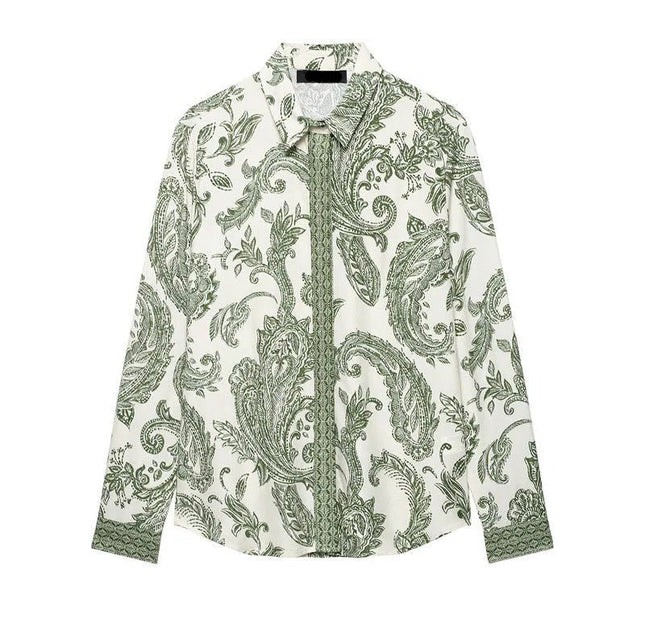 Retro Style Spring And Summer Leaf Print Shirt.