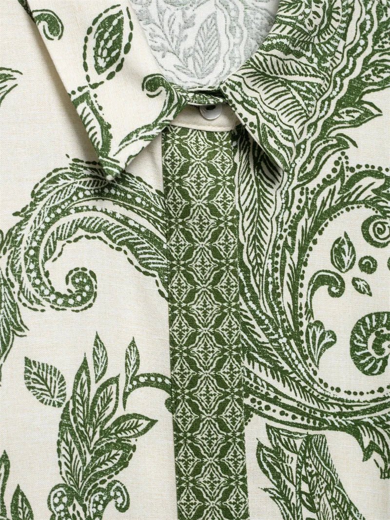 Retro Style Spring And Summer Leaf Print Shirt.