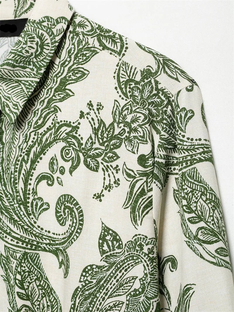 Retro Style Spring And Summer Leaf Print Shirt.
