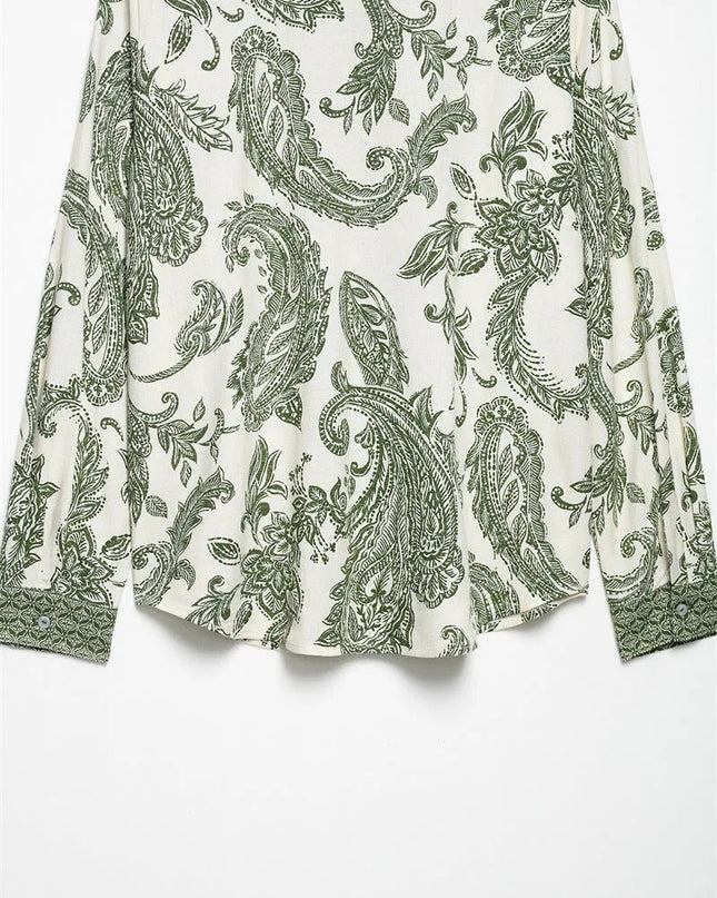 Retro Style Spring And Summer Leaf Print Shirt.