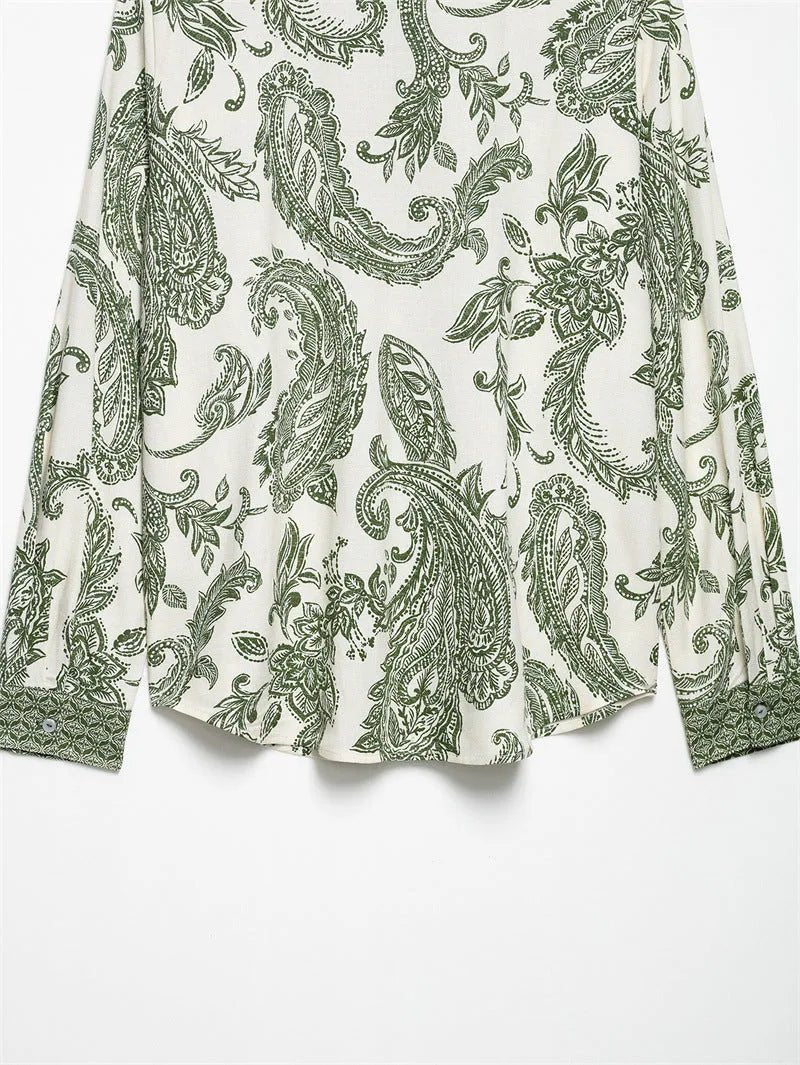 Retro Style Spring And Summer Leaf Print Shirt.