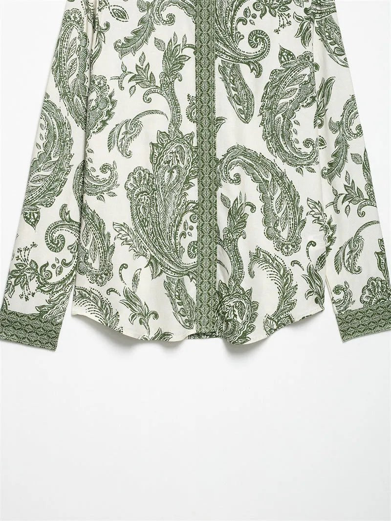 Retro Style Spring And Summer Leaf Print Shirt.