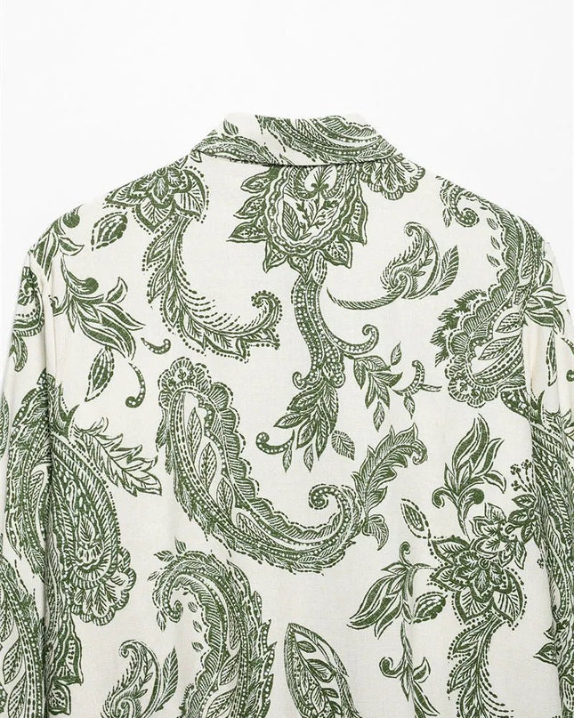 Retro Style Spring And Summer Leaf Print Shirt.