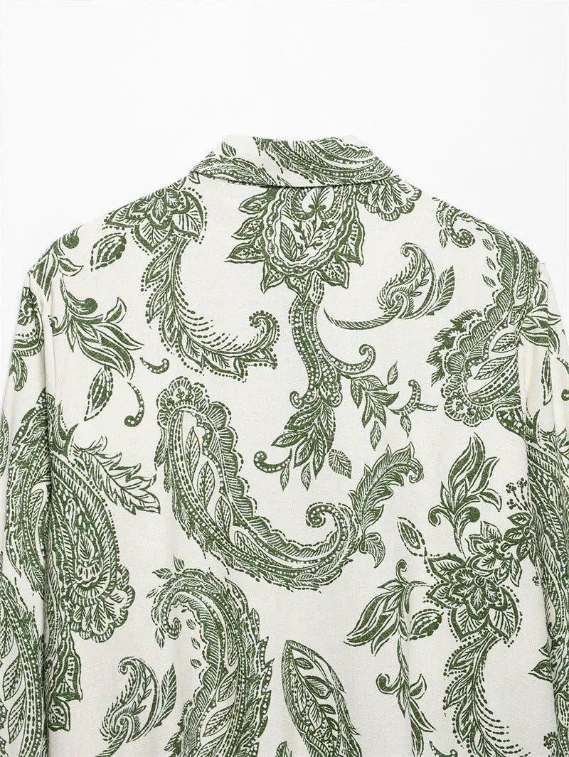 Retro Style Spring And Summer Leaf Print Shirt.