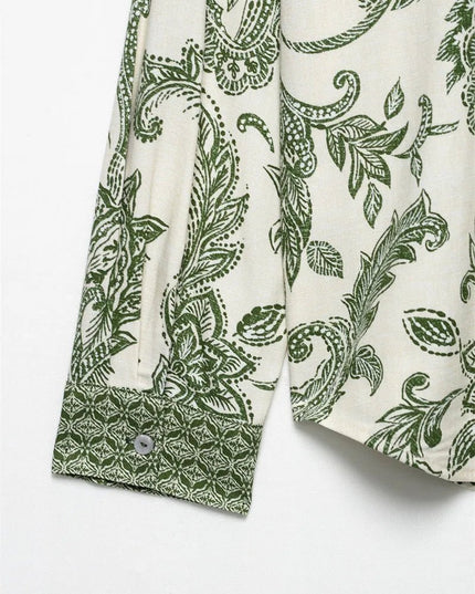 Retro Style Spring And Summer Leaf Print Shirt.