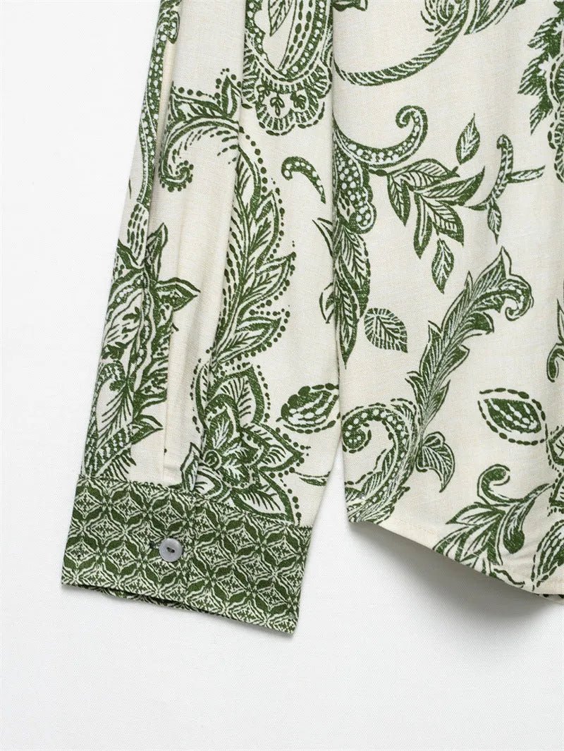 Retro Style Spring And Summer Leaf Print Shirt.