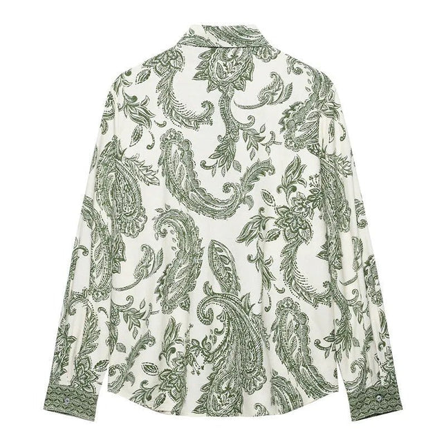 Retro Style Spring And Summer Leaf Print Shirt.