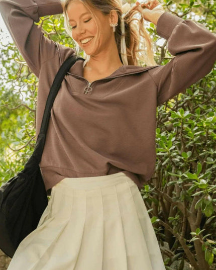 Ribbed Knit Half Zipper Sweatshirt Plus Size.