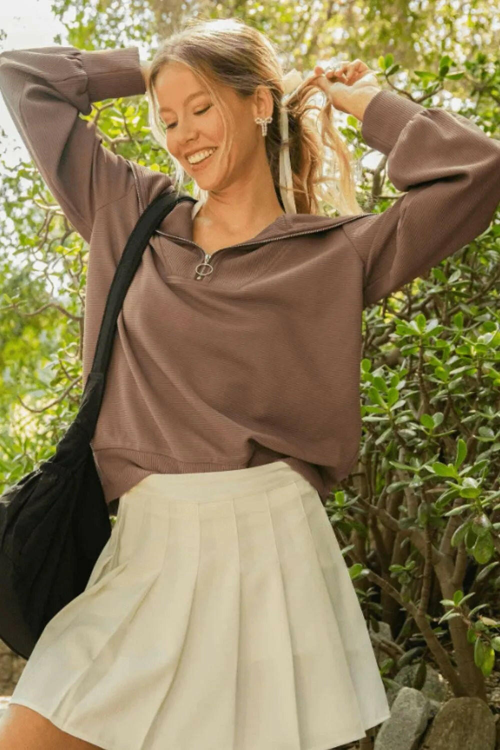 Ribbed Knit Half Zipper Sweatshirt Plus Size.