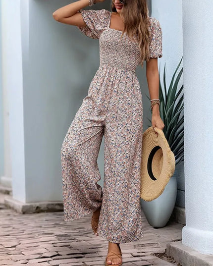 Square Neck Floral Jumpsuit with Puff Sleeves.