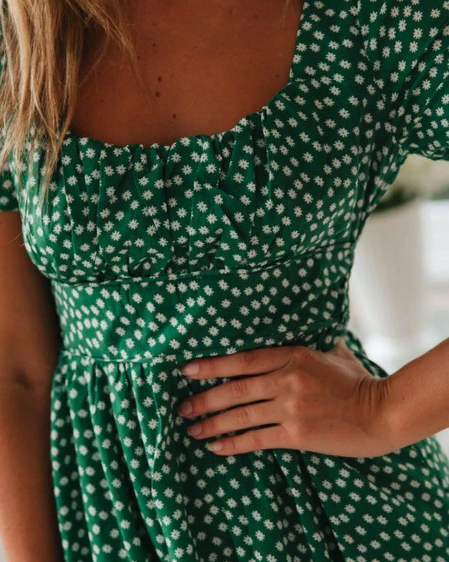 Square Neck Short Sleeve Midi Dress.