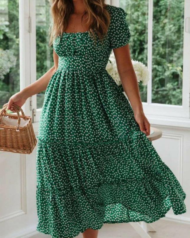 Square Neck Short Sleeve Midi Dress.