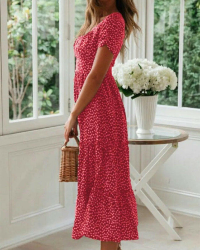 Square Neck Short Sleeve Midi Dress.