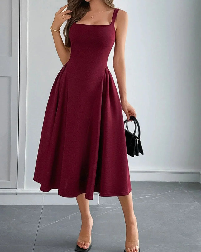 Square Neck Wide Strap Midi Dress.
