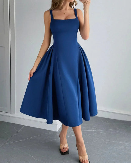 Square Neck Wide Strap Midi Dress.