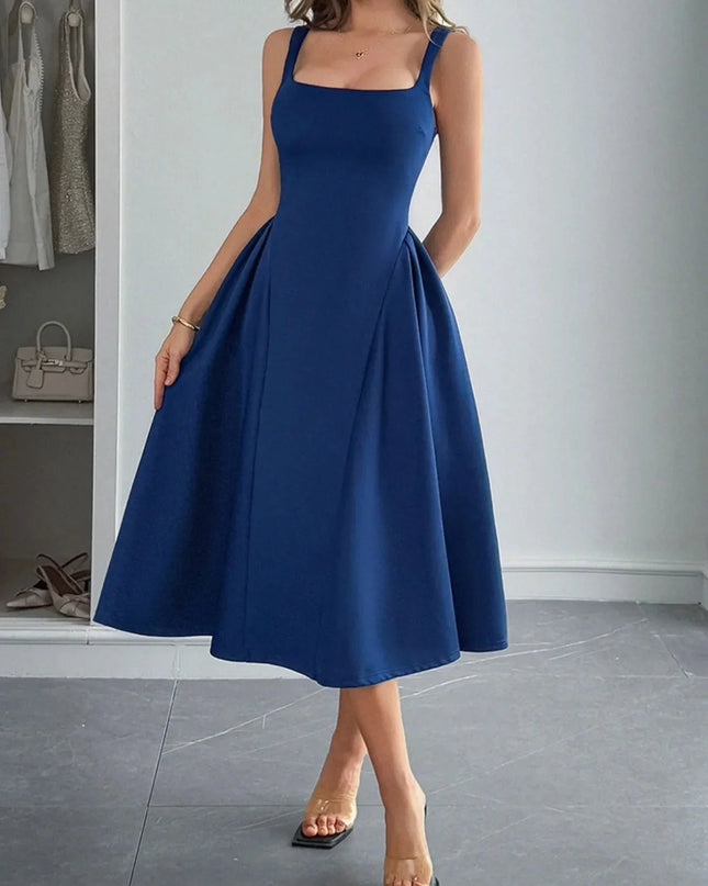 Square Neck Wide Strap Midi Dress.