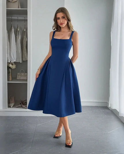 Square Neck Wide Strap Midi Dress.