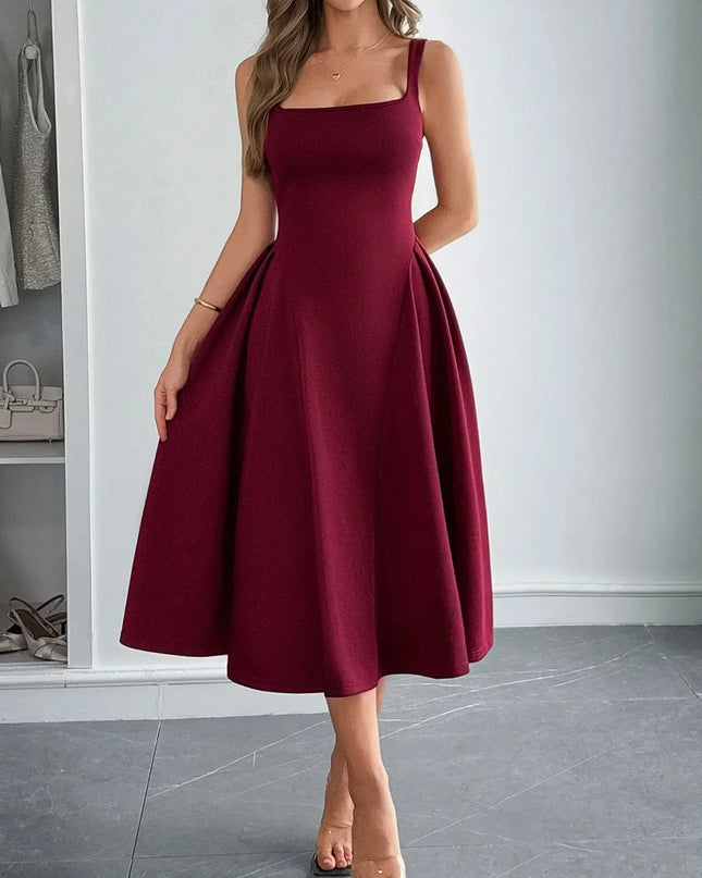 Square Neck Wide Strap Midi Dress.