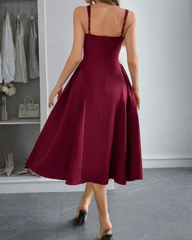 Square Neck Wide Strap Midi Dress.