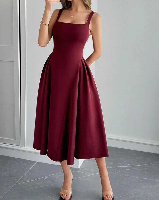 Square Neck Wide Strap Midi Dress.