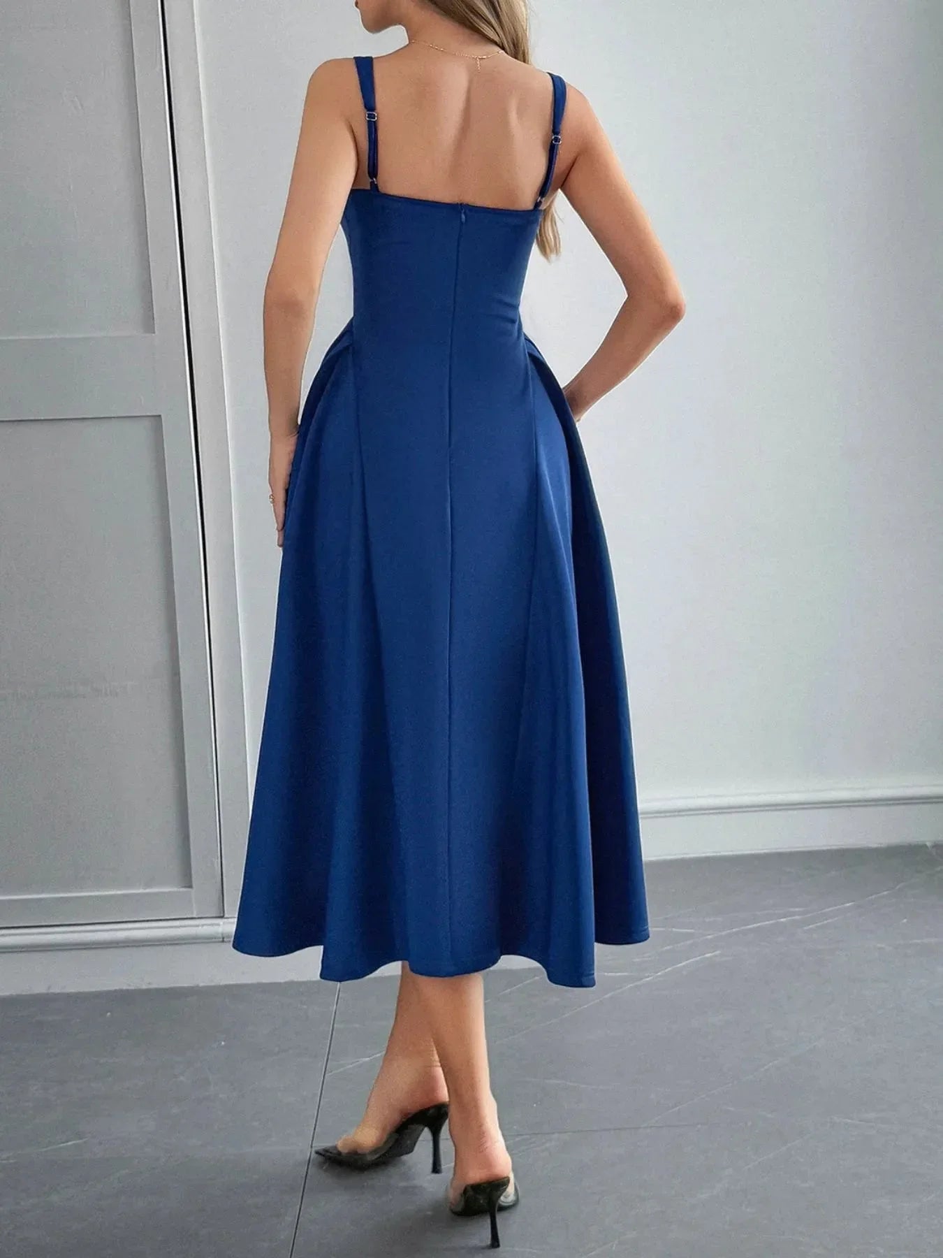 Square Neck Wide Strap Midi Dress.