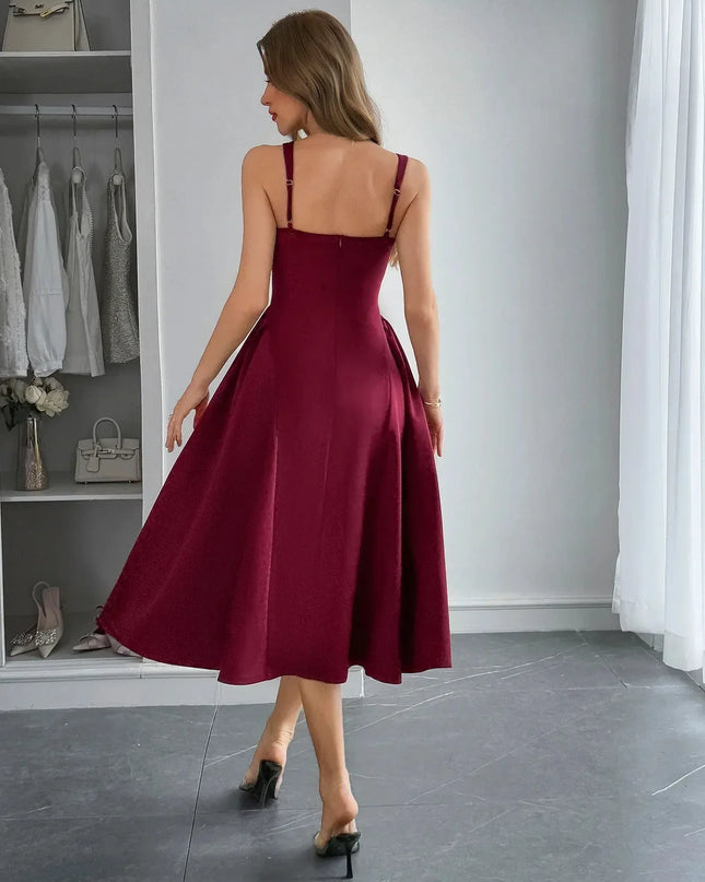 Square Neck Wide Strap Midi Dress.