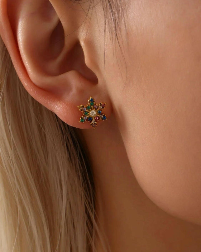 Stainless Steel Snowflake Stud Earrings.