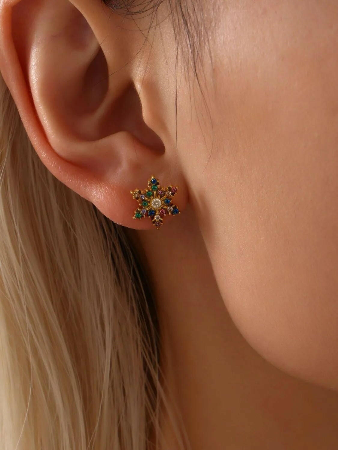Stainless Steel Snowflake Stud Earrings.