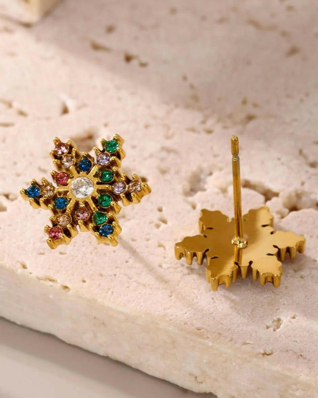 Stainless Steel Snowflake Stud Earrings.