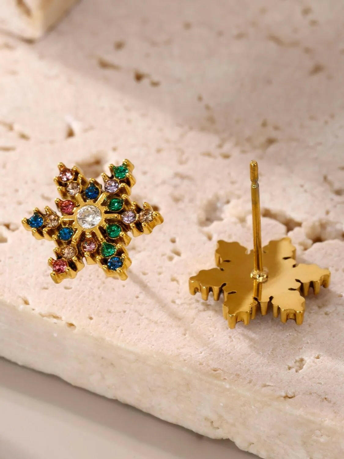 Stainless Steel Snowflake Stud Earrings.