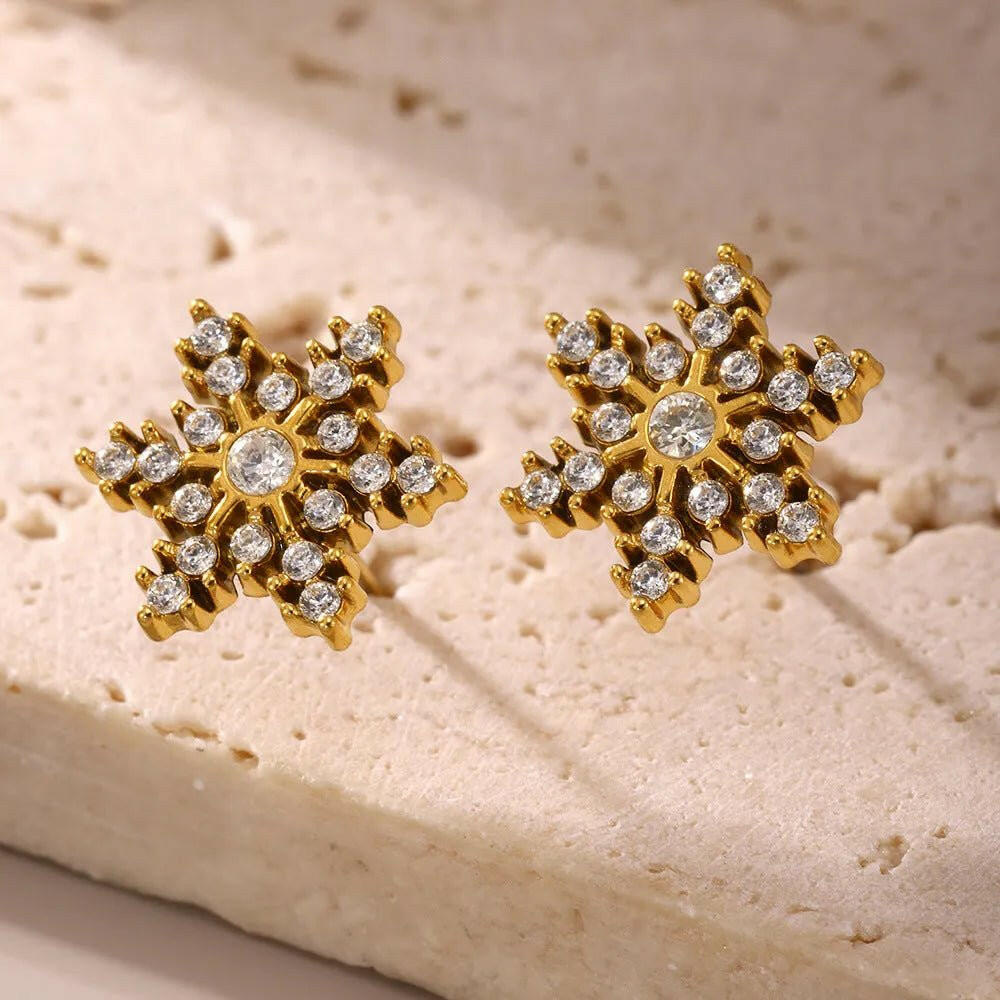 Stainless Steel Snowflake Stud Earrings.