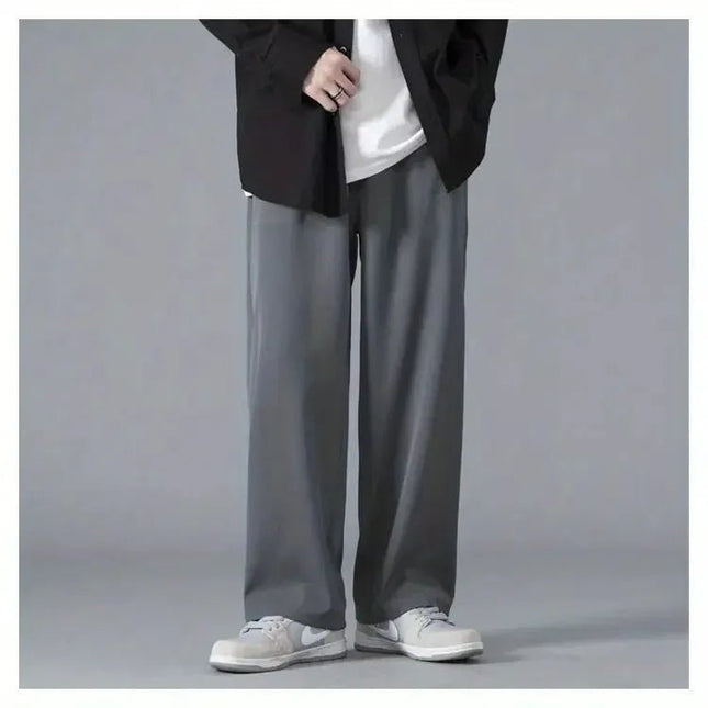 Straight Pants Men Elastic Waist Loose Casual.