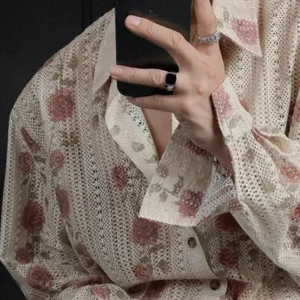 Stylish Hollow Floral Shirt.