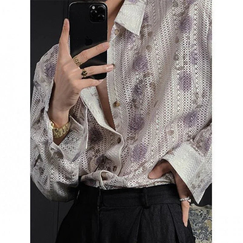 Stylish Hollow Floral Shirt.