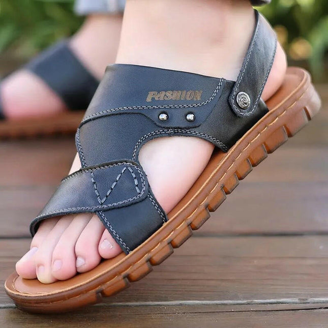 Stylish Men's Beach Sandals with Top Layer Cattlehide Leather.