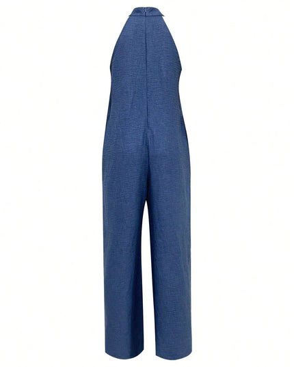 Stylish Sleeveless Halter Ruffled Jumpsuit.