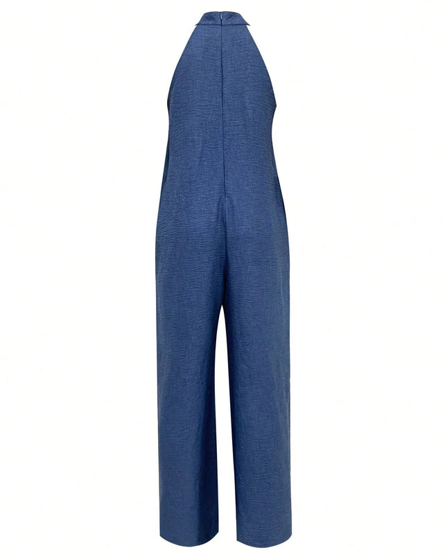 Stylish Sleeveless Halter Ruffled Jumpsuit.