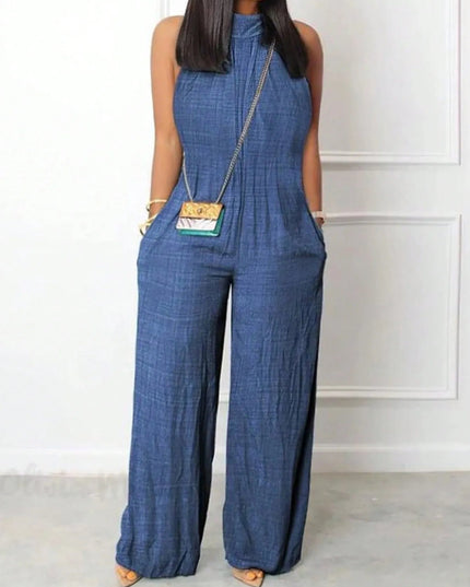 Stylish Sleeveless Halter Ruffled Jumpsuit.