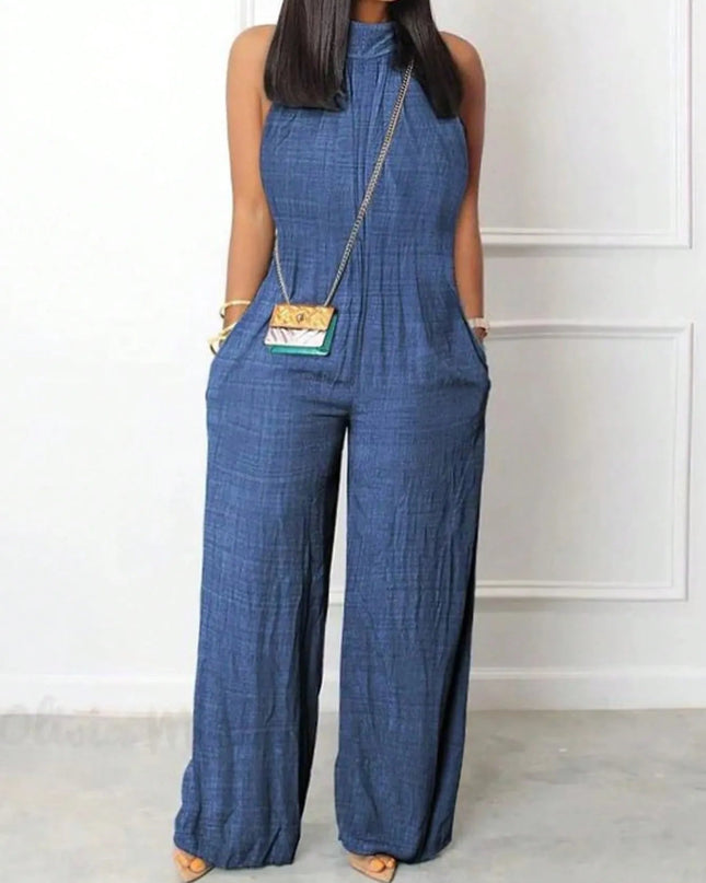 Stylish Sleeveless Halter Ruffled Jumpsuit.