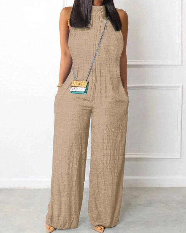 Stylish Sleeveless Halter Ruffled Jumpsuit.