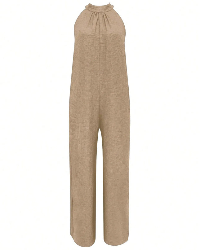 Stylish Sleeveless Halter Ruffled Jumpsuit.